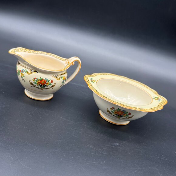Vintage Floral Creamer Sugar Bowl Set 1920s Art Nouveau John Maddock & Sons - Picture 1 of 10